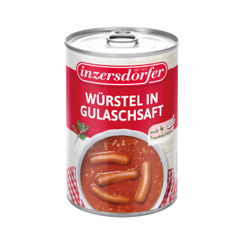 Inzersdorfer Würstel in Gulaschsaft, 4 Würstel, 400 Gramm Dose